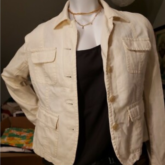 Donna Karan Cream Utility Jacket with Collared Neckline Sz L Women - Picture 2 of 9
